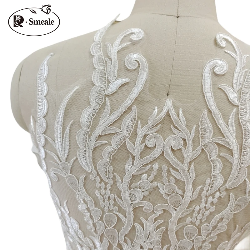 Europäische Stickerei-Aufnäher, DIY-Kleidungsaufnäher, für Kleider und Hochzeitskleider, handgenähter Stickerei-Aufnäher, weißes Rayon, 57x33cm – Detail 4