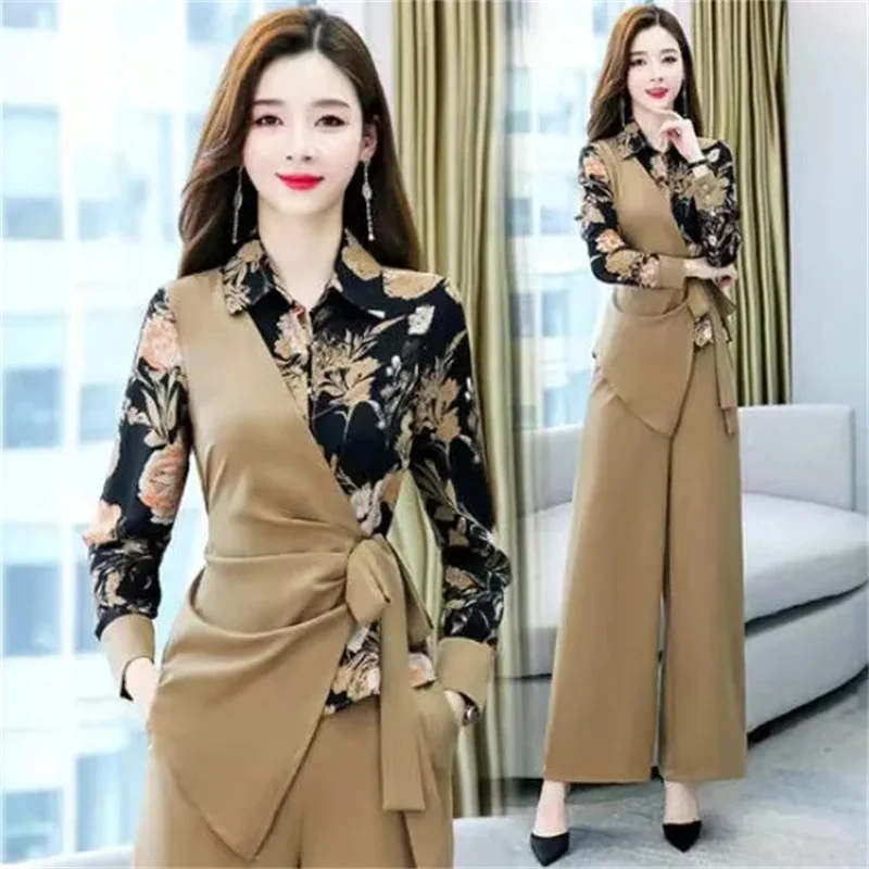 

2024 Spring and Autumn New Women Fashion High End Celebrity Temperament Professional Two Piece Casual Wide Leg Pants Set Female