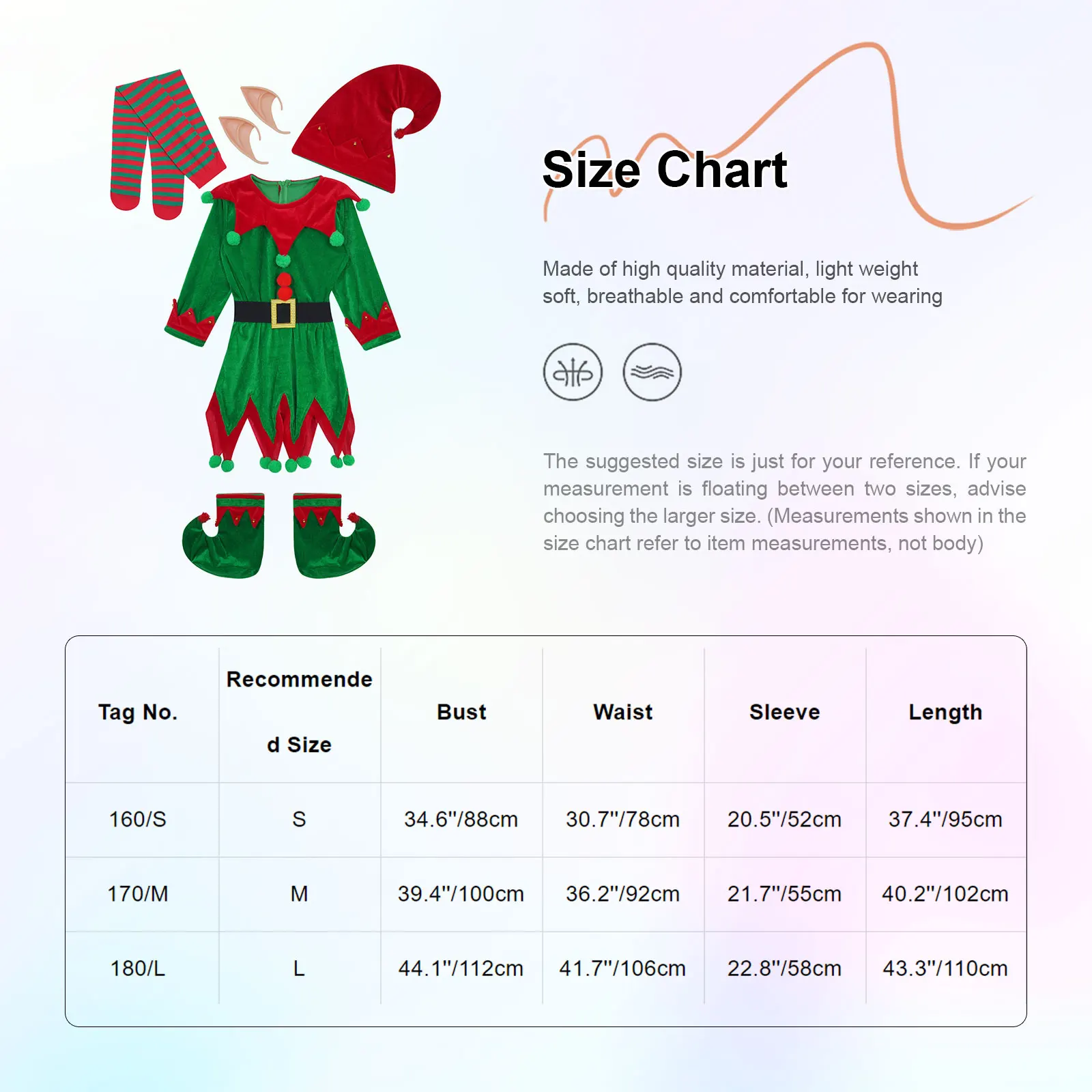 Women Adult Christmas Elf Cosplay Costume Elf New Year Holiday Party Dress Xmas Hat Dress with Belt Shoes Striped Stockings Set