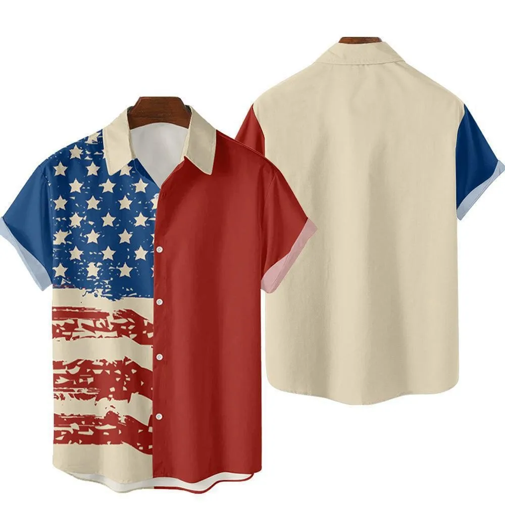 

Summer Short Sleeved Shirt Casual Button Up Collar Top Loose Digital Printed Shirt Trendy Cardigan T-shirt Travel