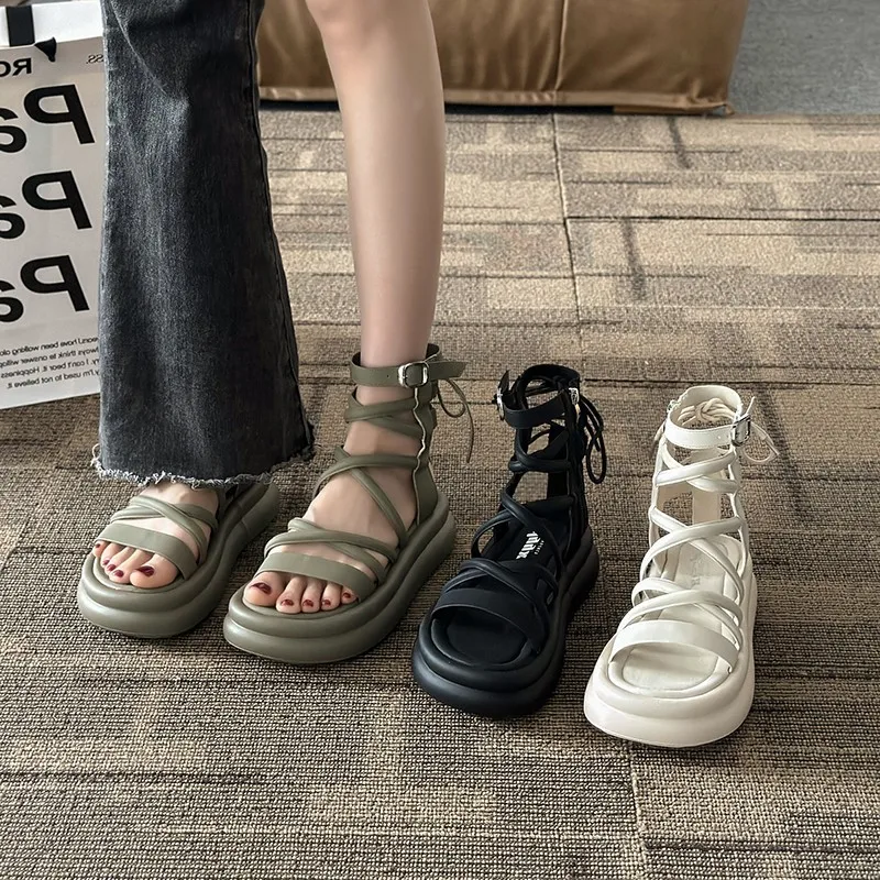 Breathable Shoes Low Sandals Woman Leather 2024 Summer Open Toe Clogs With Heel Suit Female Beige Low-heeled Peep Thick Black N