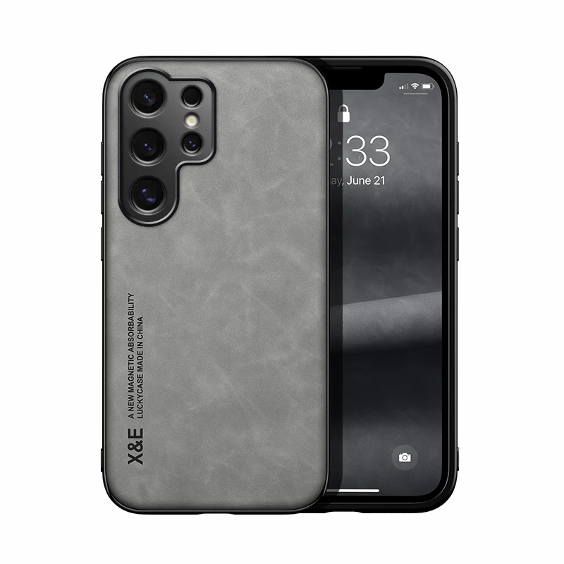 Luxe Lederen Ultra Dunne Telefoon Case Voor Samsung Galaxy S26 S25 S24 S23 S22 S21 Ultra Plus Zijdeachtig gevoel Soft Cover Voor Autohouder