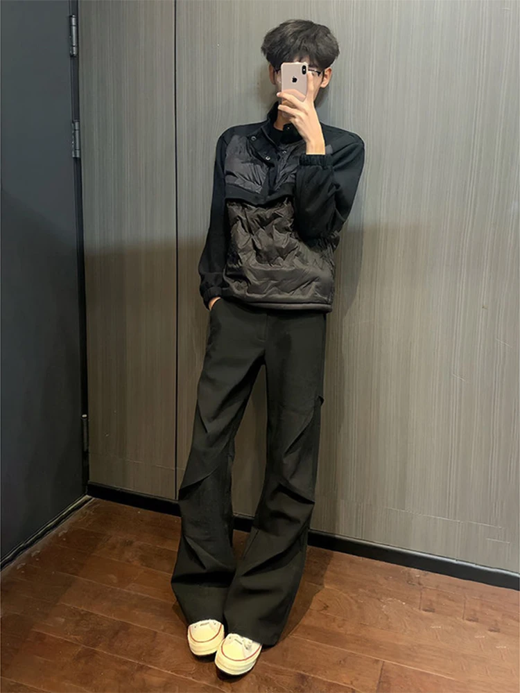 American High Street Vibe Men's Winter Thiened Fce Casual Pants Flared Legs Pleated Straight Leg Faionable Teens