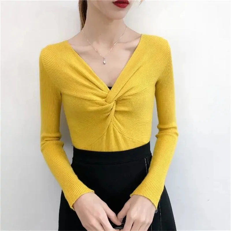 Womens Sweaters Spring Autumn V-neck Knitted Pullovers Loose Bottoming Shirt Cashmere Fashion Jumper Solid Sweater