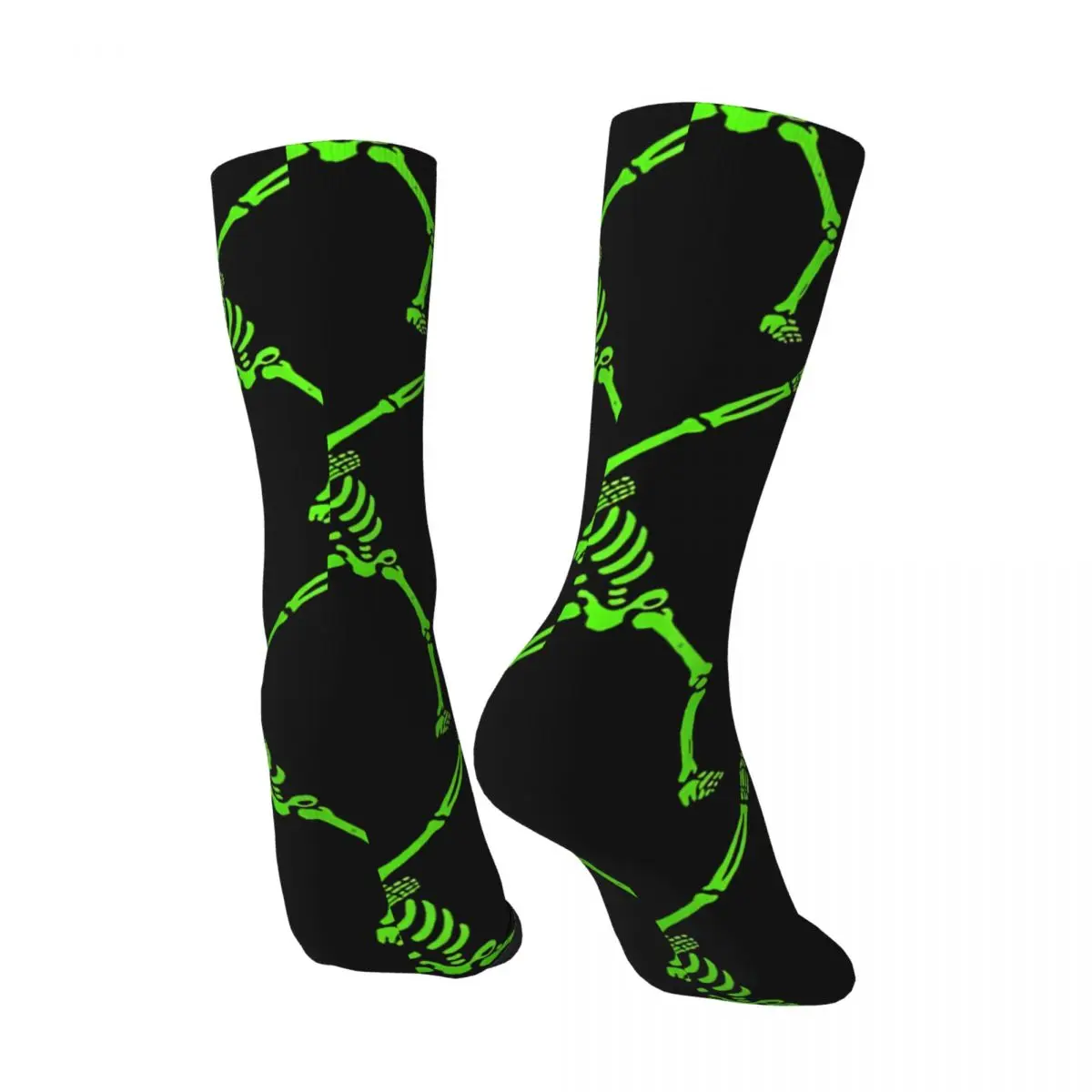 Crazy Sock for Men Dabbing Skeleton Green Hip Hop Harajuku Music Pattern Art Seamless Pattern Printed Boys Crew Sock