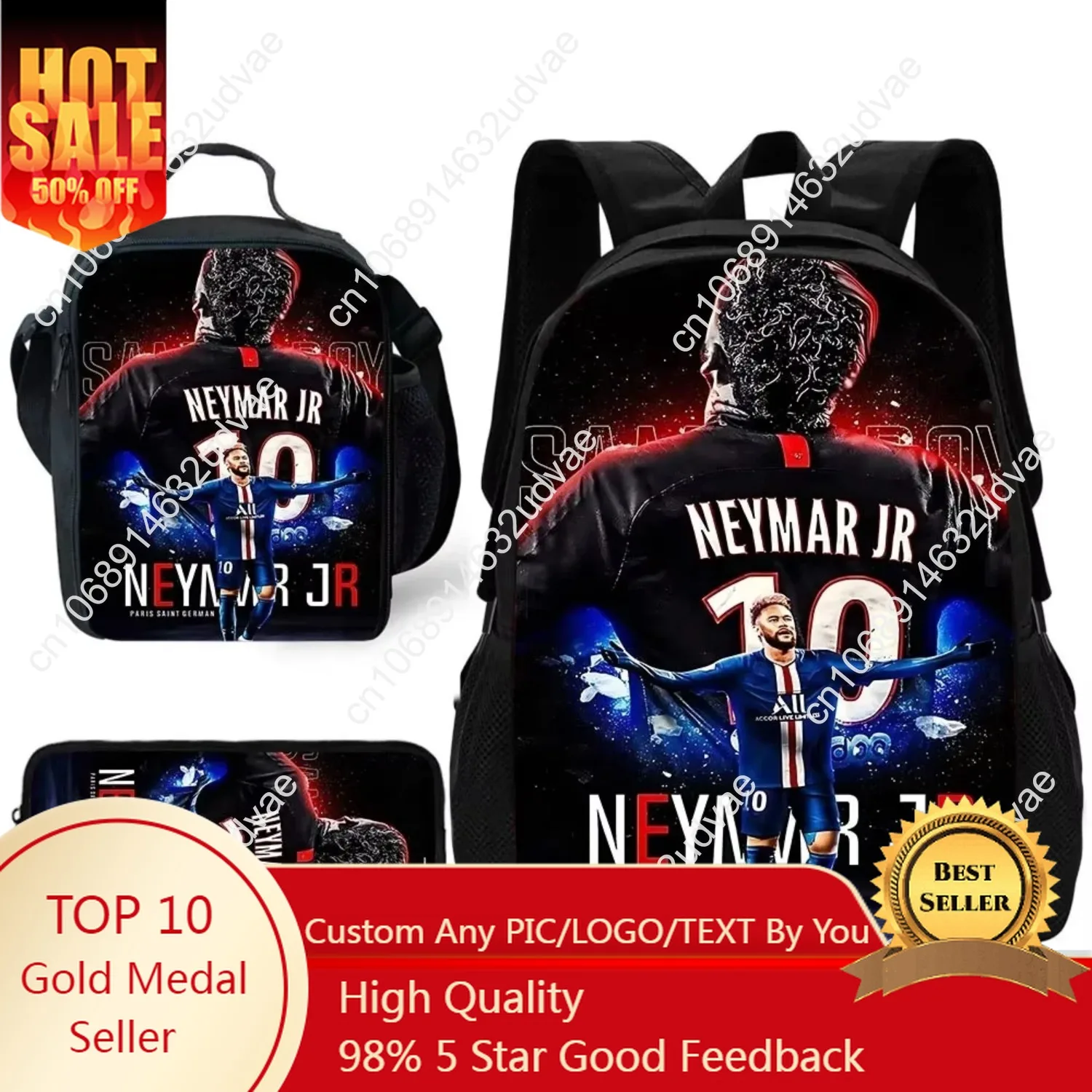 

Game Football Child School Backpack with Lunch Bags ,Pencil Bags ,N-NeymarS School Bags for Boys Girls Best Gift