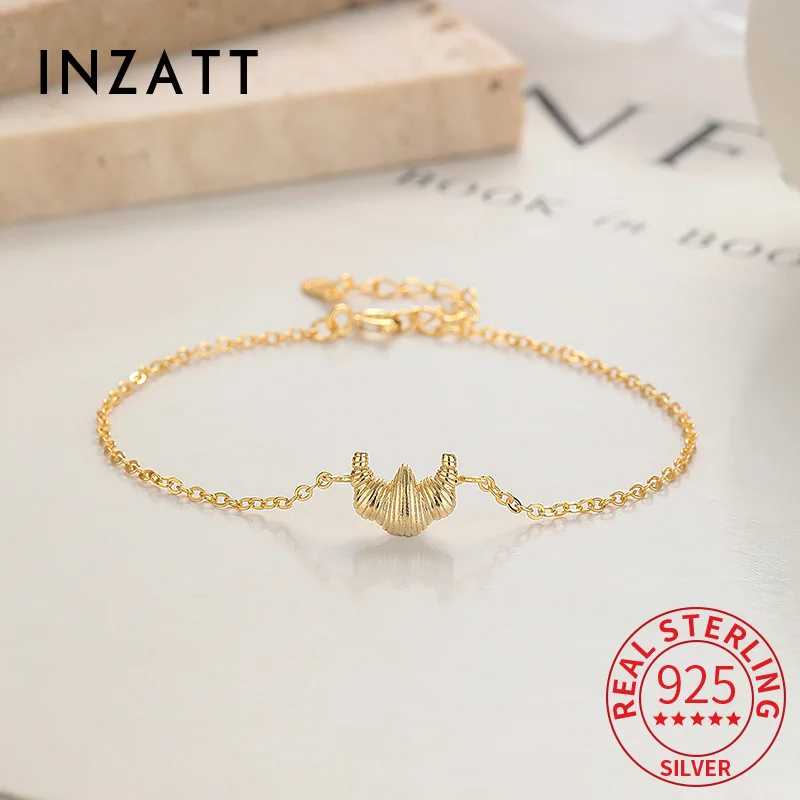 

INZATT Real 925 Sterling Silver 18K Croissant Charm Bracelet for Women Party Trendy Fine Jewelry Light Luxury Accessories