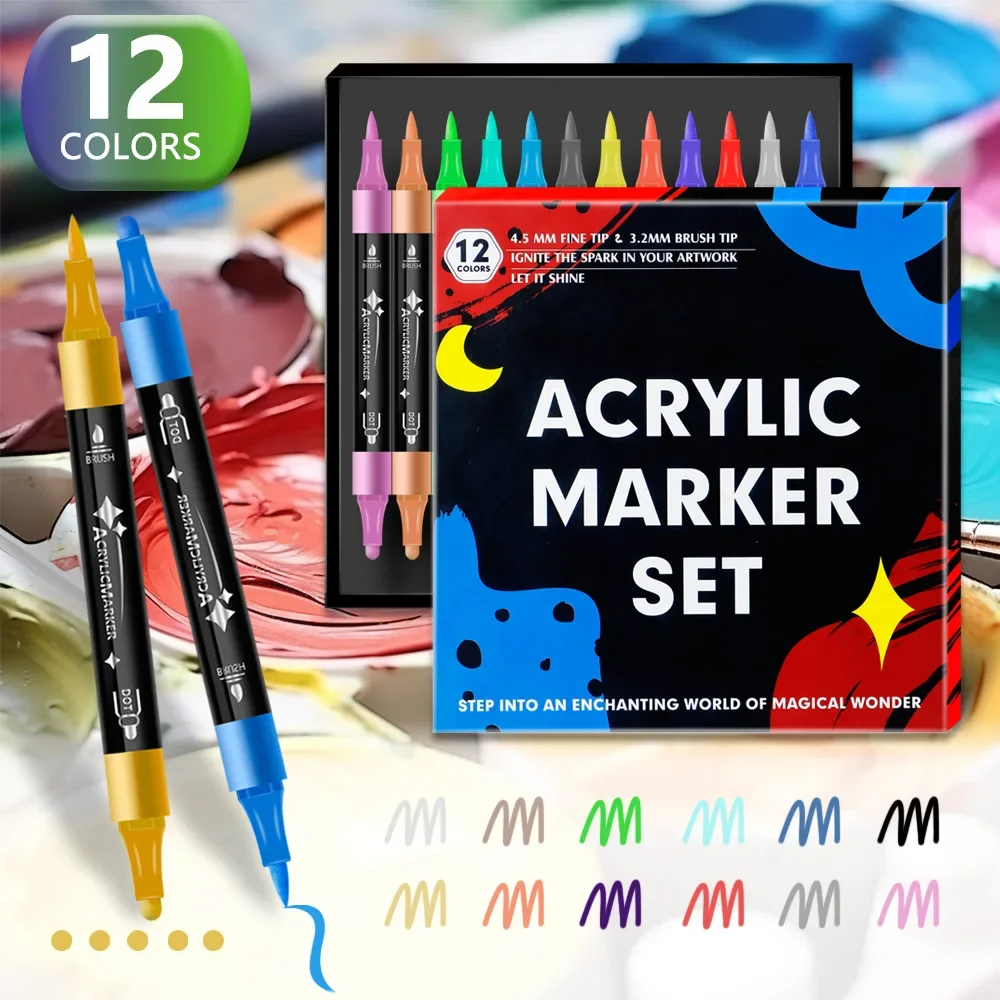 12/24 Colors Double headed acrylic marker pen, children's drawing and graffiti pen, soft tipped hook pen