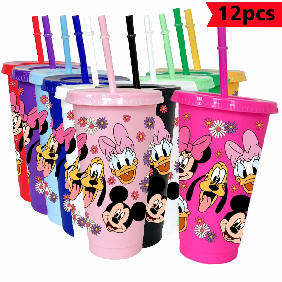 

12pcs/pack Disney,Mickey,Minnie 26oz Colorful Plastic Tumbler Birthday Party Drinking Utensils Juice Coffee Cup