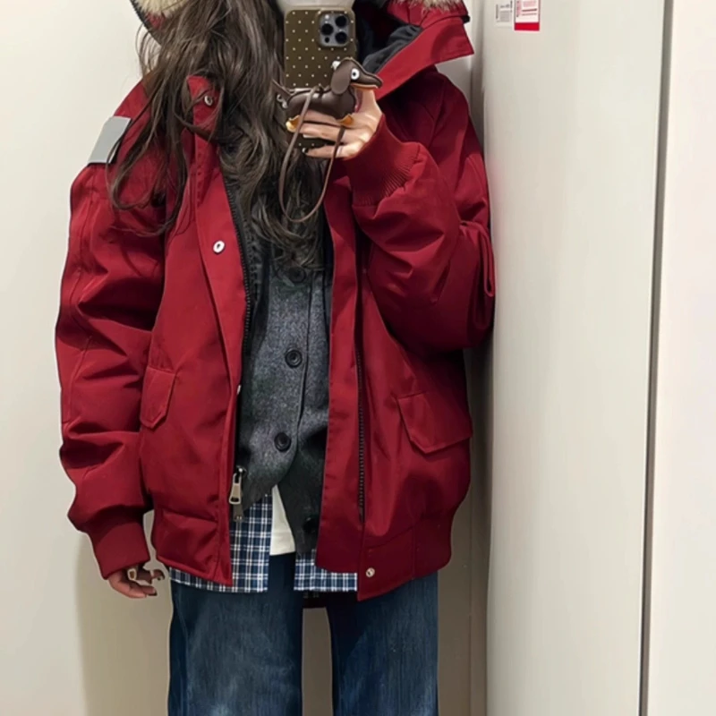 

Новинка 2025, зимняя плотная рабочая одежда из пухового хлопка для женщин с короткими меховыми воротниками и выховами на выходе