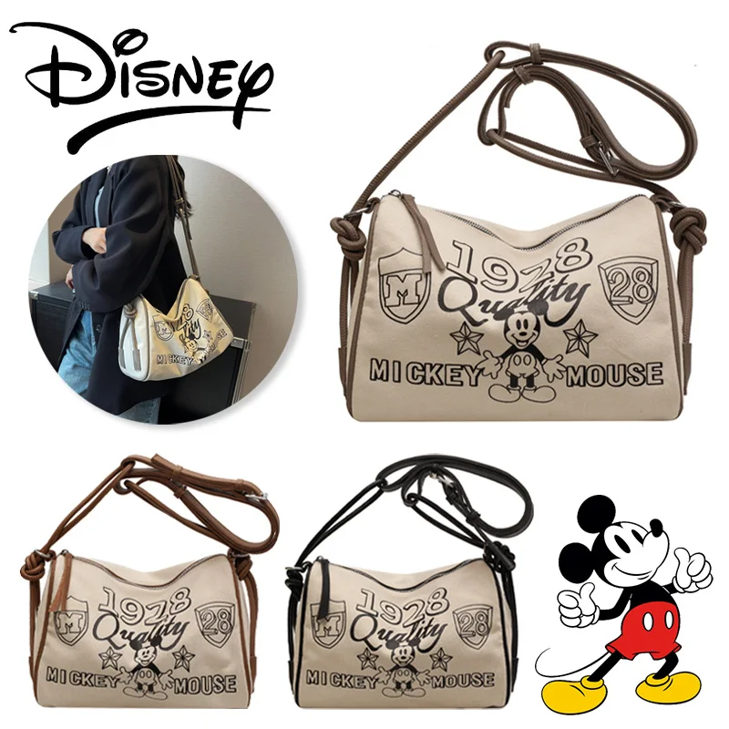 Disney 1928 Mickey Mouse Women Shoulder Bag Small Cartoon Canvas Handbag Casual Tote Female Crossbody Bag Vintage Messenger Bags