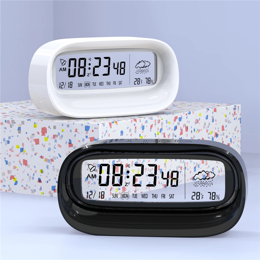 Multifunction Clock Simple Digital Desk Alarm Clock with Thermometer Hygrometer Backlight Bedside Silent Electronic Table Clock