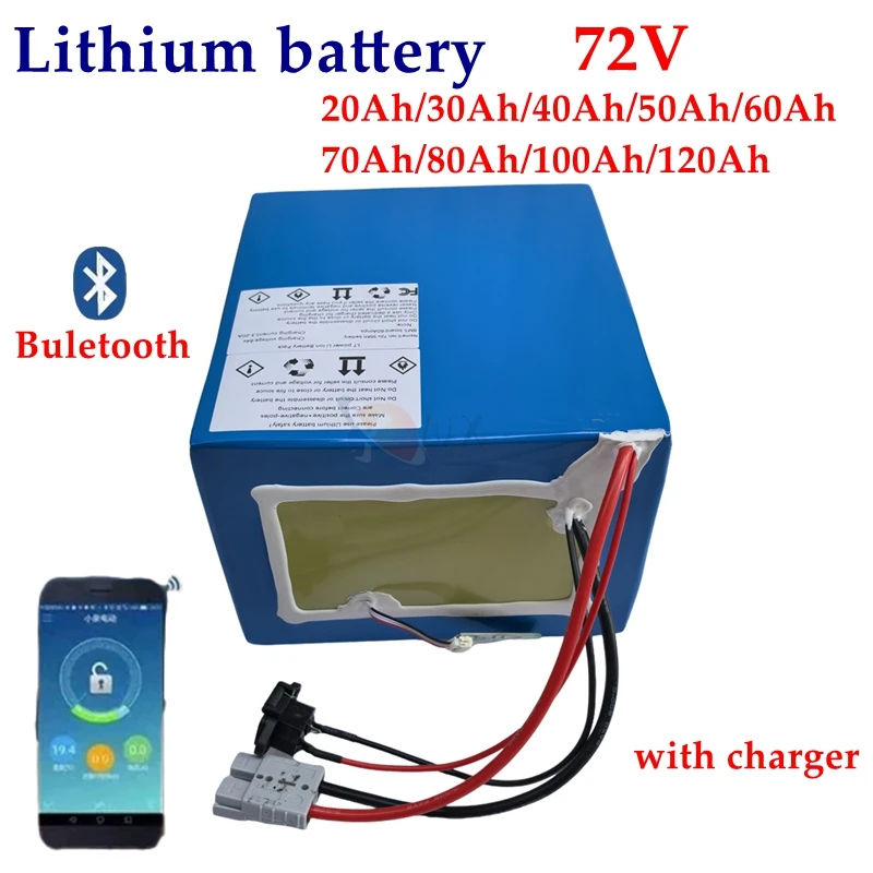 YNX 72v 40Ah 50Ah 60Ah 70Ah 80Ah 100Ah lithium ion battery with bluetooth BMS for 5000W scooter Motorcycle Forklift Crane truck