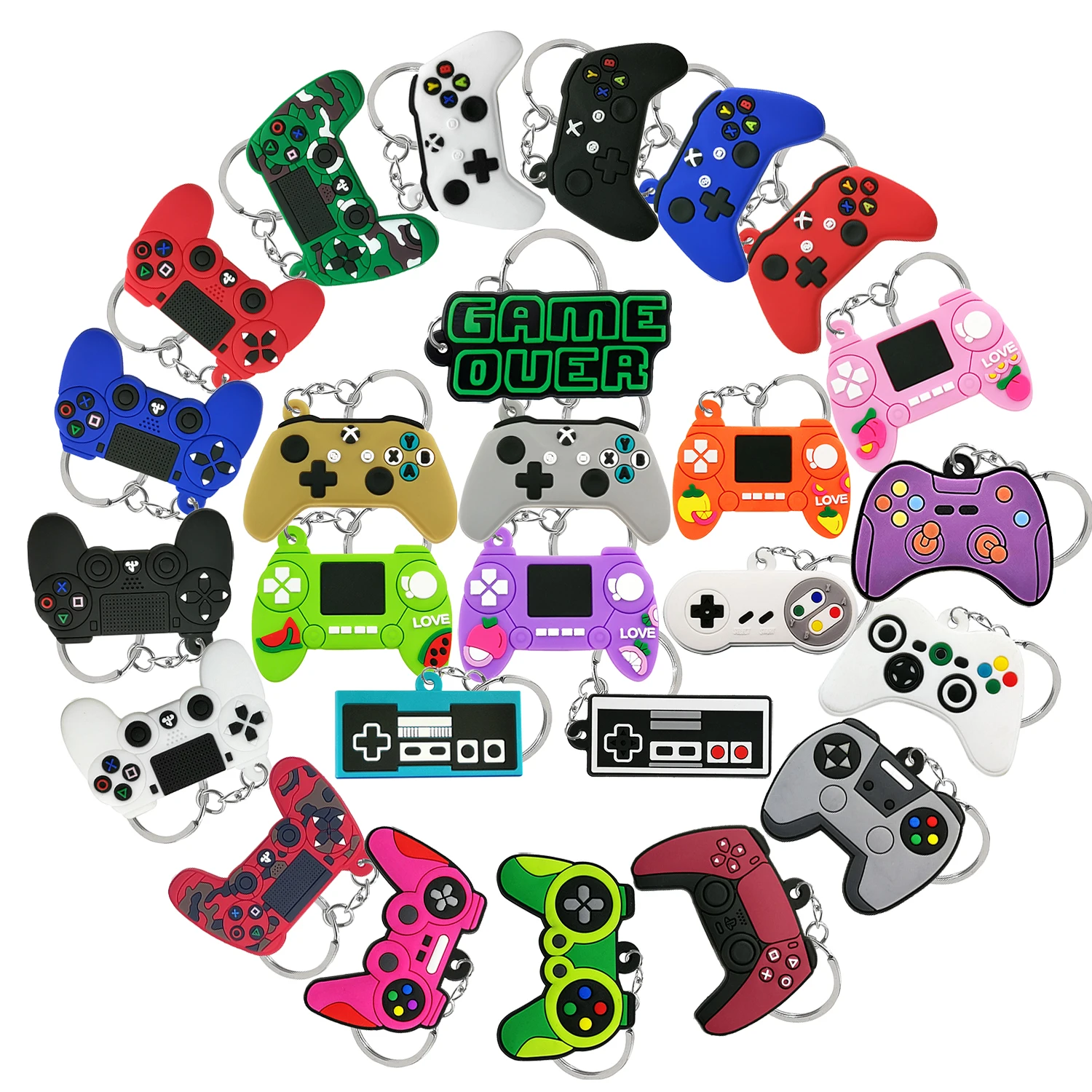 20Pcs Gamepad PVC Key Chain Game Controller Key RingGame Console Keychain Cool Car Handbag Fitting for Wmen Men