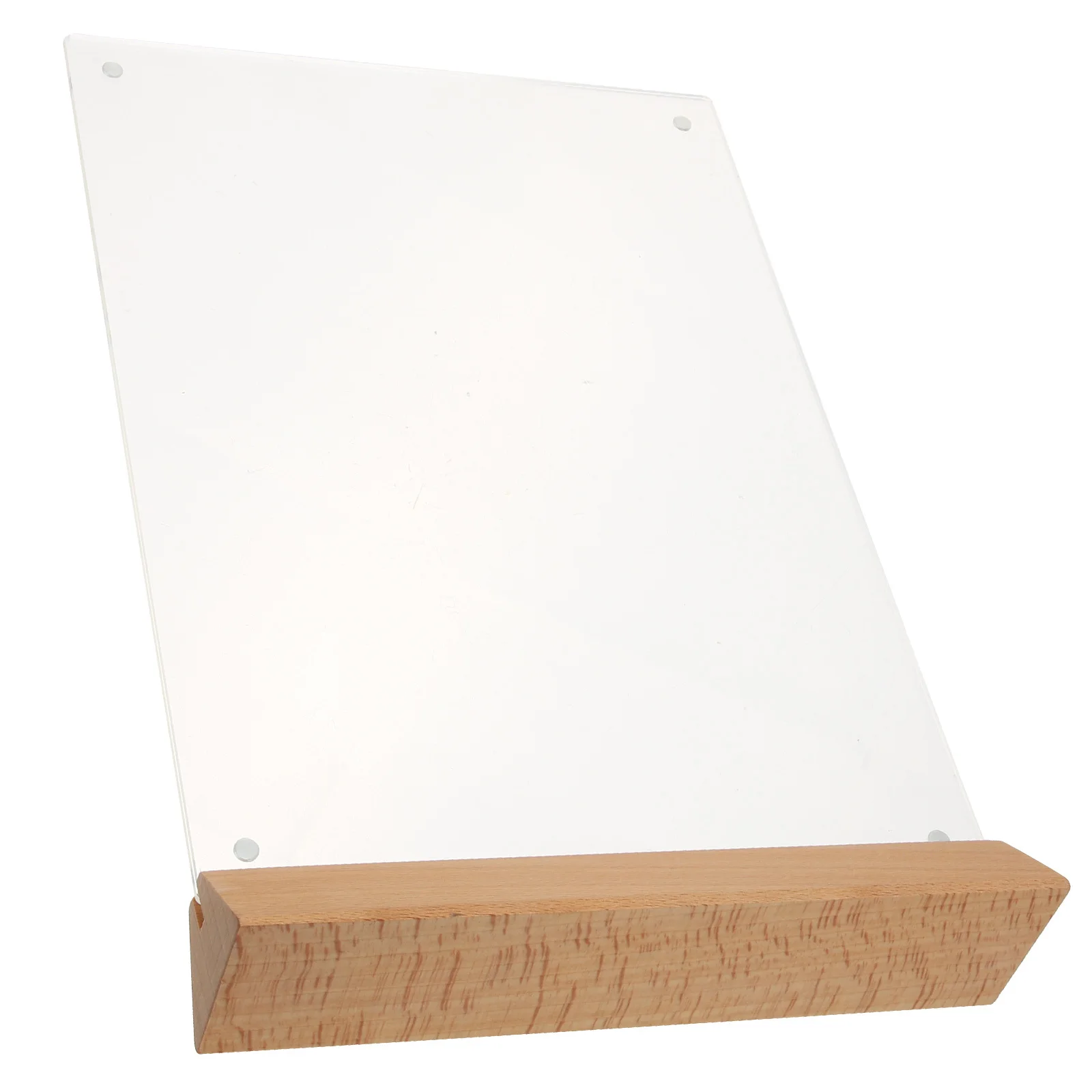 

Acrylic Sign Holder Clear Transparent Menu Display Rack with Wooden Base for Restaurant Table Price Tags Holder