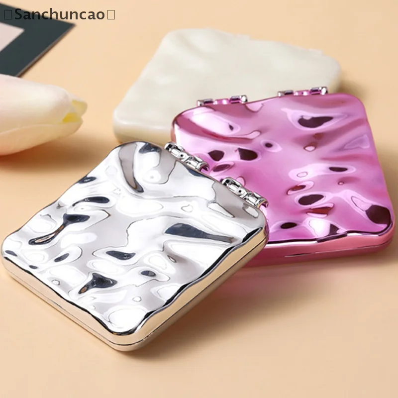 Espelho de maquiagem galvanizado dobrável, mini espelho de maquiagem quadrado, espelho de mão portátil, espelho pequeno de dupla face