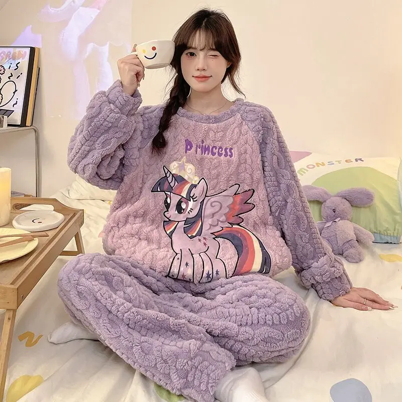 New thickened and velvet My Little Pony Twilight Joy coral velvet pajamas for women autumn and winter flannel home wear set