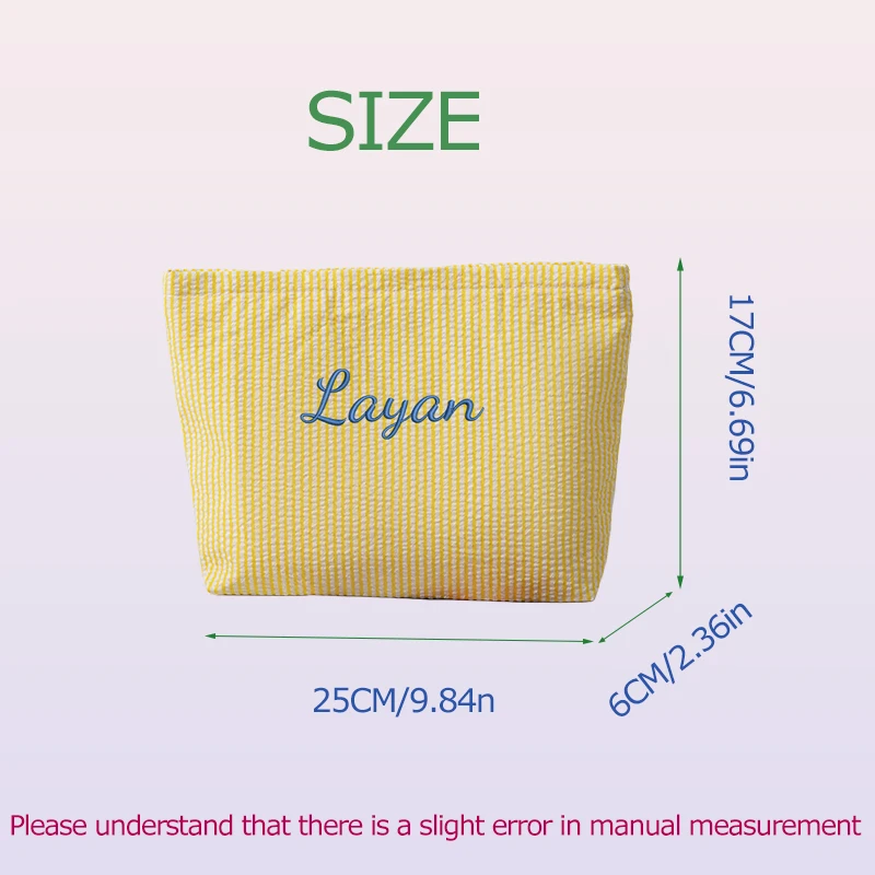 Customised Embroidery/Standard Style 2 Options, Bubble Gauze Striped Makeup Bag, Storage Pouch, Back-to-School Season image 2