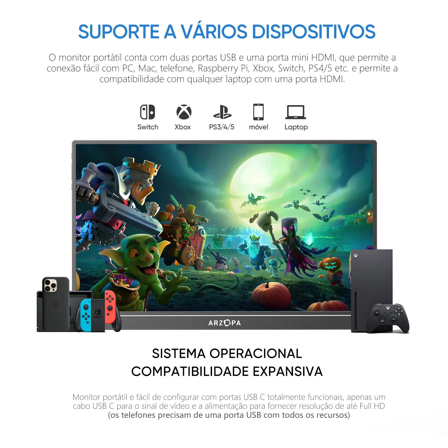 [produto no brasil]NOVA ARZOPA 16.1 inch 1080P 100% sRGB Monitor Portátil Segundo Monitor de Tela Externa para MAC Laptop PC Xbox/PS/Switch,Z1C