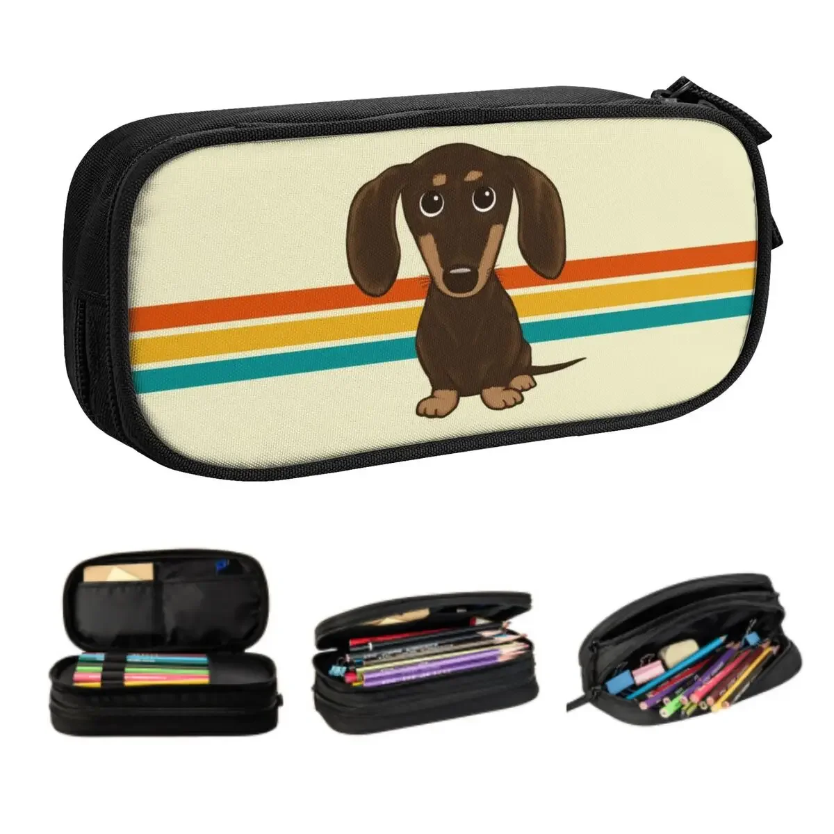 Custom Kawaii Cute Chocolate Dachshund Pencil Cases for Girl Boy Large Capacity Cartoon Wiener Dog Pencil Pouch School Supplies