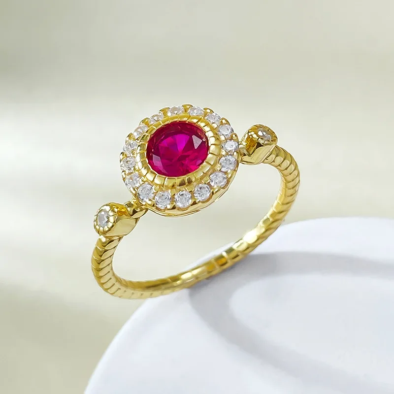 Live-anillo redondo para mujer, chapado en plata S925, 5,0mm, rojo sangre, azul, para uso diario