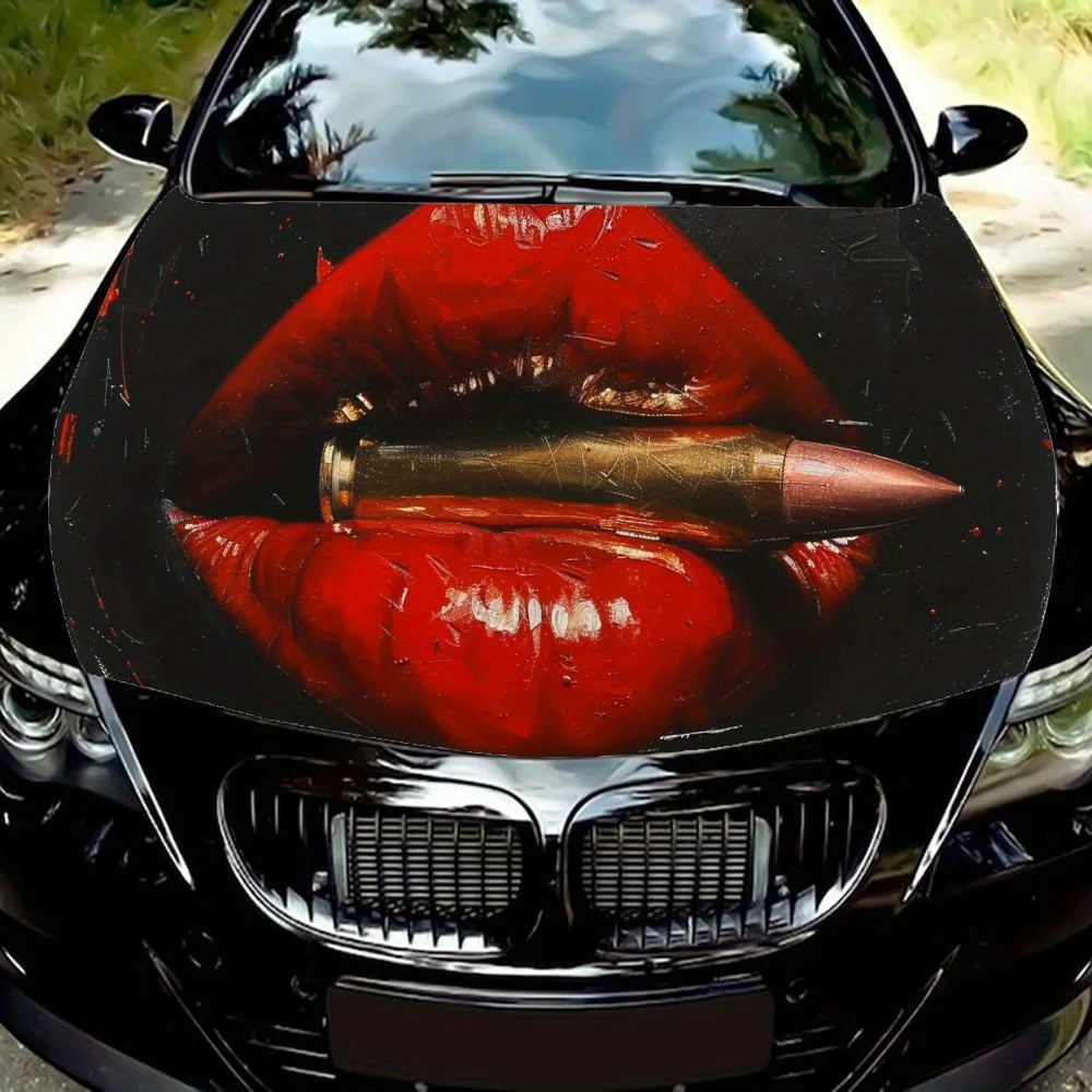 

Trendy Cool Red Lips Bullet car hood stickers, waterproof self-adhesive, scratch resistant, easy to stick, durable car PVC stick