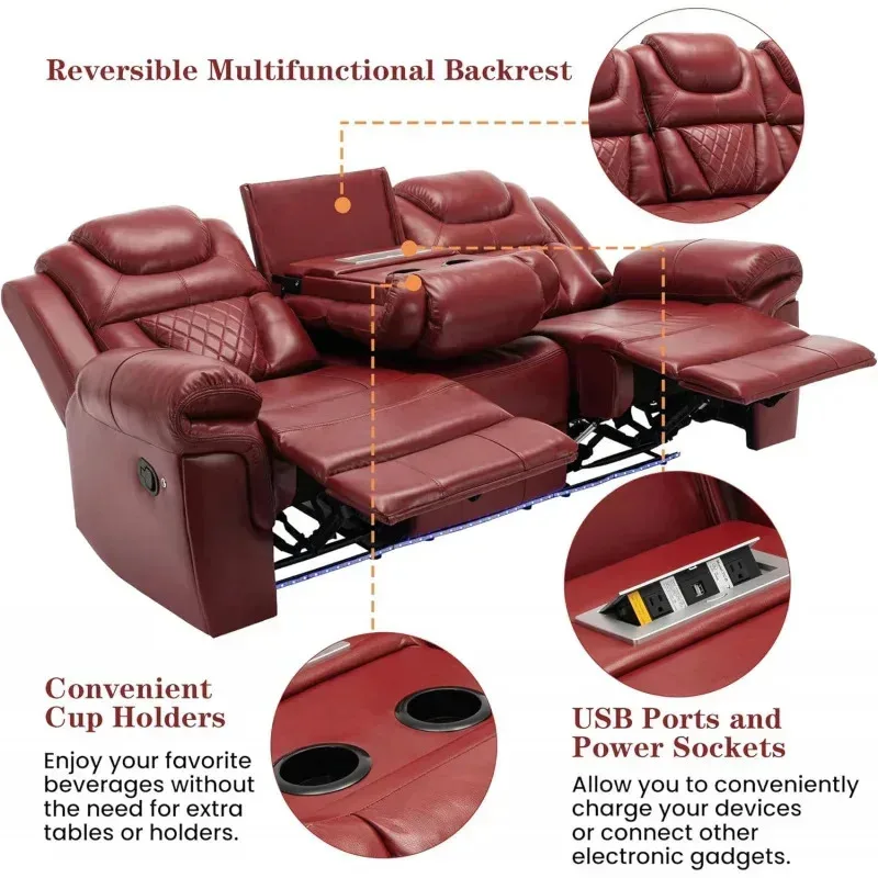 طقم أريكة غرفة المعيشة RPD4-Ball&cast مقاس 83 بوصة مع شريط إضاءة LED. أريكة جلدية فاخرة يدوية مع USB ومقبس. وحدة التحكم المركزية #4