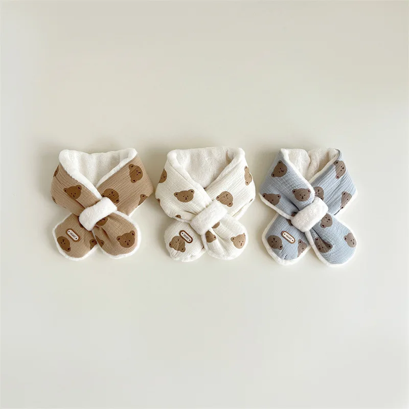 Bär Baby Winter Schal für Mädchen Jungen Koreanische Warme Fleece Kinder Hals Wärmer Kreuz Kinder Schals Baby Zubehör 1-6Y – Detail 2