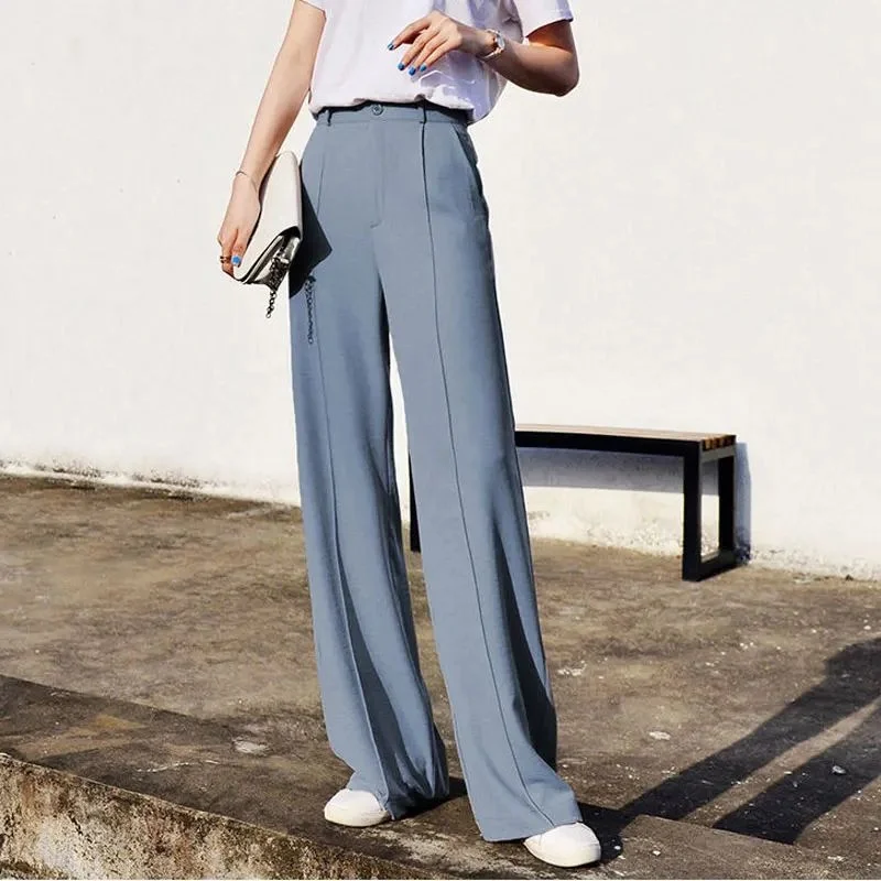 

Bella Philosophy Spring Wide Leg Khaki Pants Women Elastic H Sle Comfortable Fit Casual Trousers for Ladies