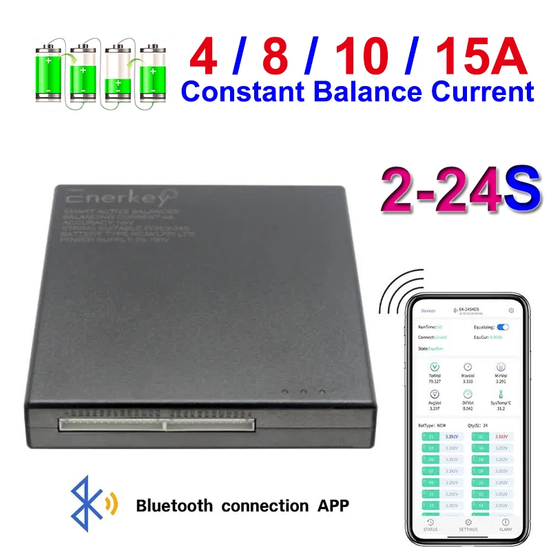 1mV 4 / 8 / 10 / 15A Constant Balance Current Bluetooth Smart Active Balancer 2S~24S Li-ion /Lifepo4 Battery Equalization APP