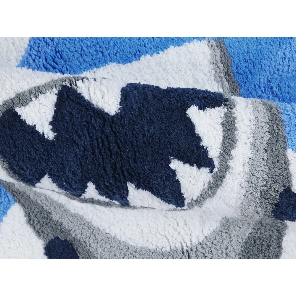 Tapis de bain en forme de requin 19x23 pouces, en coton doux, antidérapant, Ultra absorbant, lavable en Machine, décor océan Durable