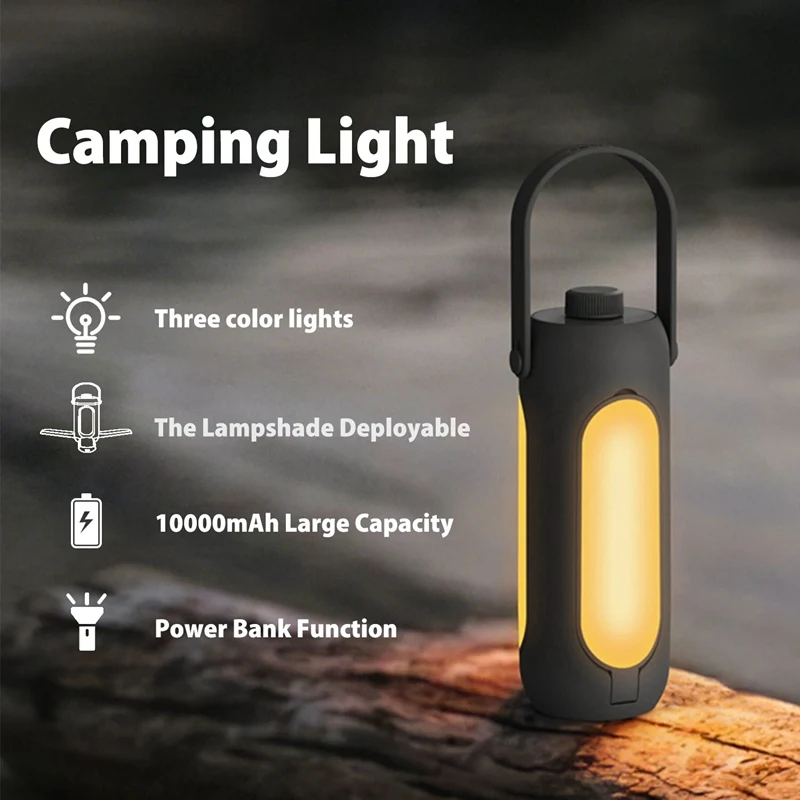 Outdoor Camping Light Folding Portable Rechargeable 10000Mah Hanging Tent Lamp Hanging Lantern LED Flashlight Easy To Use