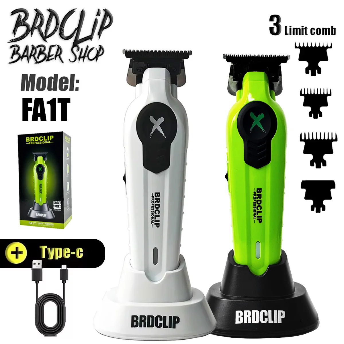 New 2025 BRDCLIP FA1T Green Professional Hair Trimmer Barber Carving Gradient Finish Machine Electric Clipper with Charger Stand