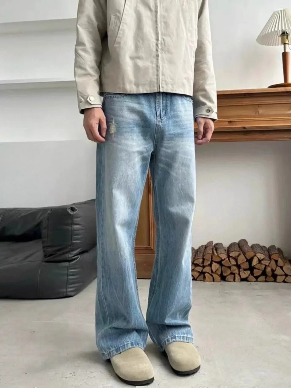 

Мужские джинсы Waed Blue: прямые, повседневные, с рваными элементами, свободного кроя, универсальные, молодежный тренд