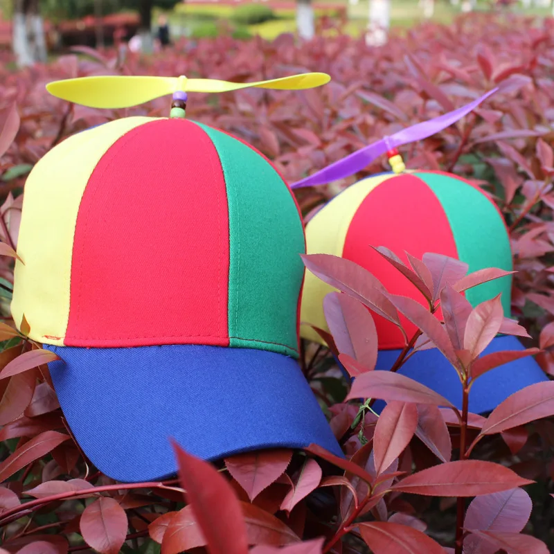 Fashion Colorful Bamboo Dragonfly Patchwork Baseball Cap Adult Kid Helicopter Propeller Funny Cotton Parent-child Snapback Hats view 4