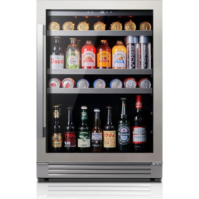 Beverage Refrigerator,180 Can 34°F -54°F Beverage Fridge,Drink Fridge Glass Door 3 LED Drink Fridge Built in Or Freestanding