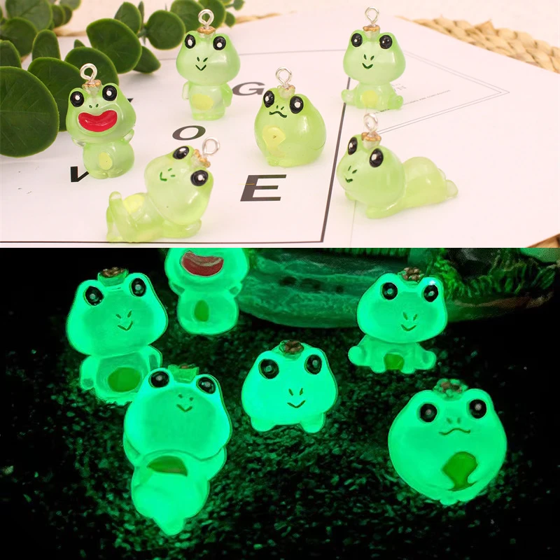 Dijes luminosos Kawaii de rana, colgante de resina, manualidades de animales de dibujos animados, colgantes para llavero, pendiente, accesorios para hacer tú mismo