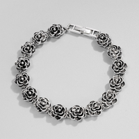 Silver Color Alloy Rose Flower Bracelet for Women European American Retro 3D Flower Charm Bracelets Ladies' Jewelry Accessories