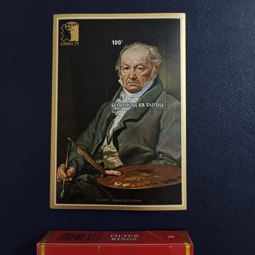 Sellos postales de Ruanda, año 1975, pintura de Goya, autorretrato, 1 sello postal coleccionable nuevo MNH, material para álbumes de recortes