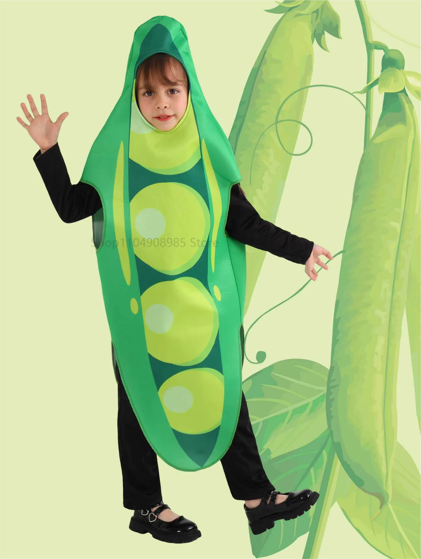 

Cosplay Peas Costume Food Party Clothes for Children Halloween Pisum Costume Carnival Party Outfit For Boys Girls