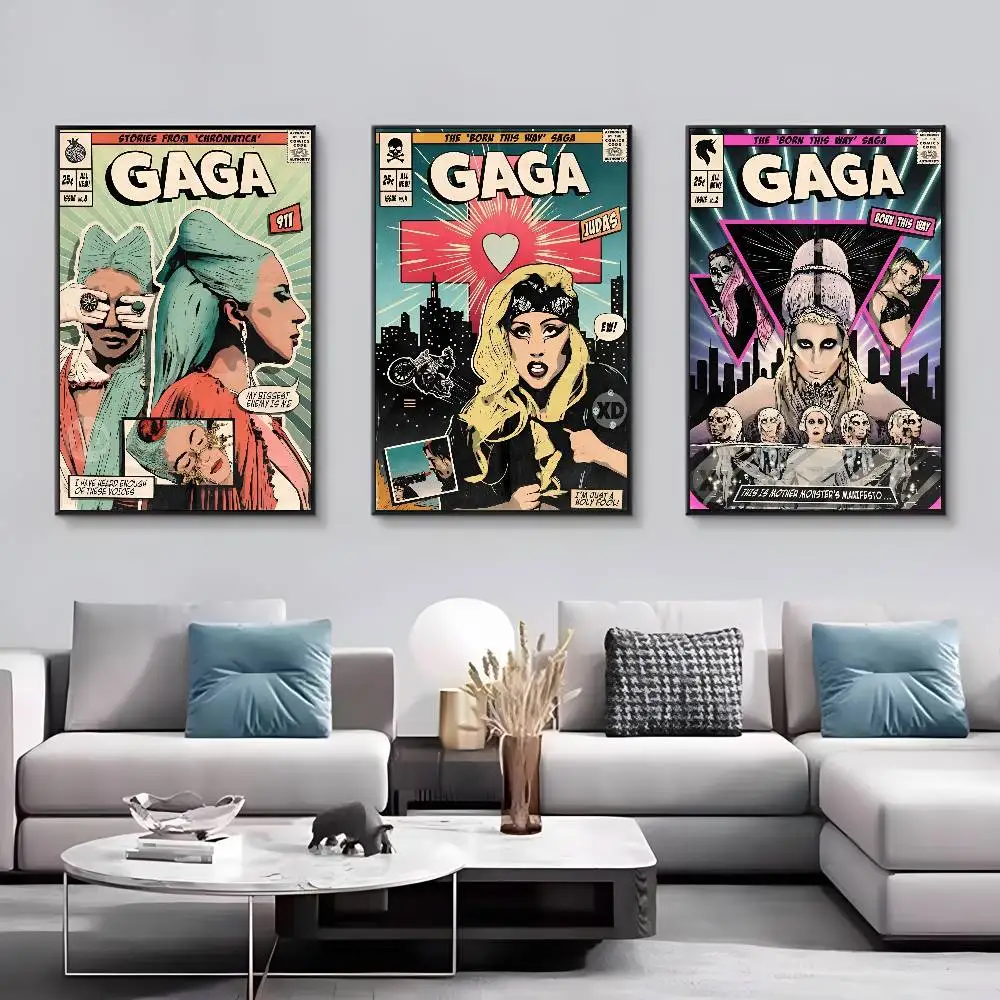 المغني الشهير ليدي غاغا خمر المشارك الفن قماش HD الجمالية ورق الطباعة جدار الفن لغرفة المعيشة بار ديكور المنزل الموضة #3