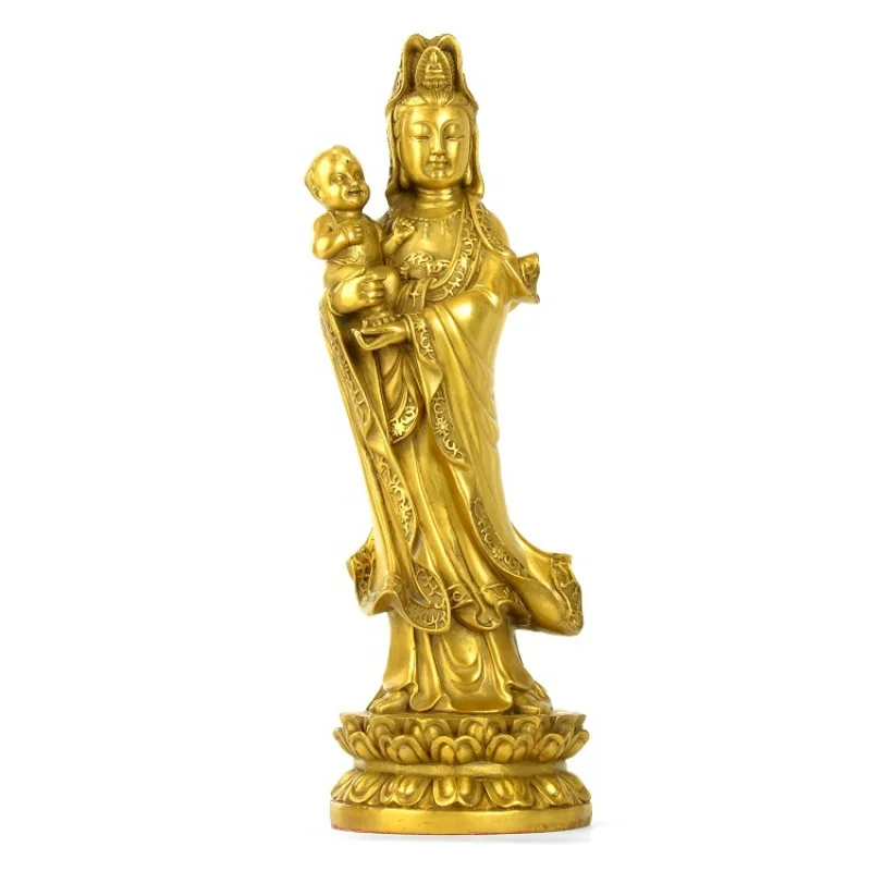

Brass Avalokitesvara Ornaments Yellow Bronze Statue Brass Character Metal Crafts Home Decoration