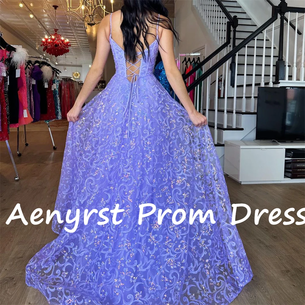 Aenyrst Spaghetti Strap Sweetheart Evening Dresses Lace A Line Prom Gowns Floor Length Birthday Party Dress Long فساتين السهرة