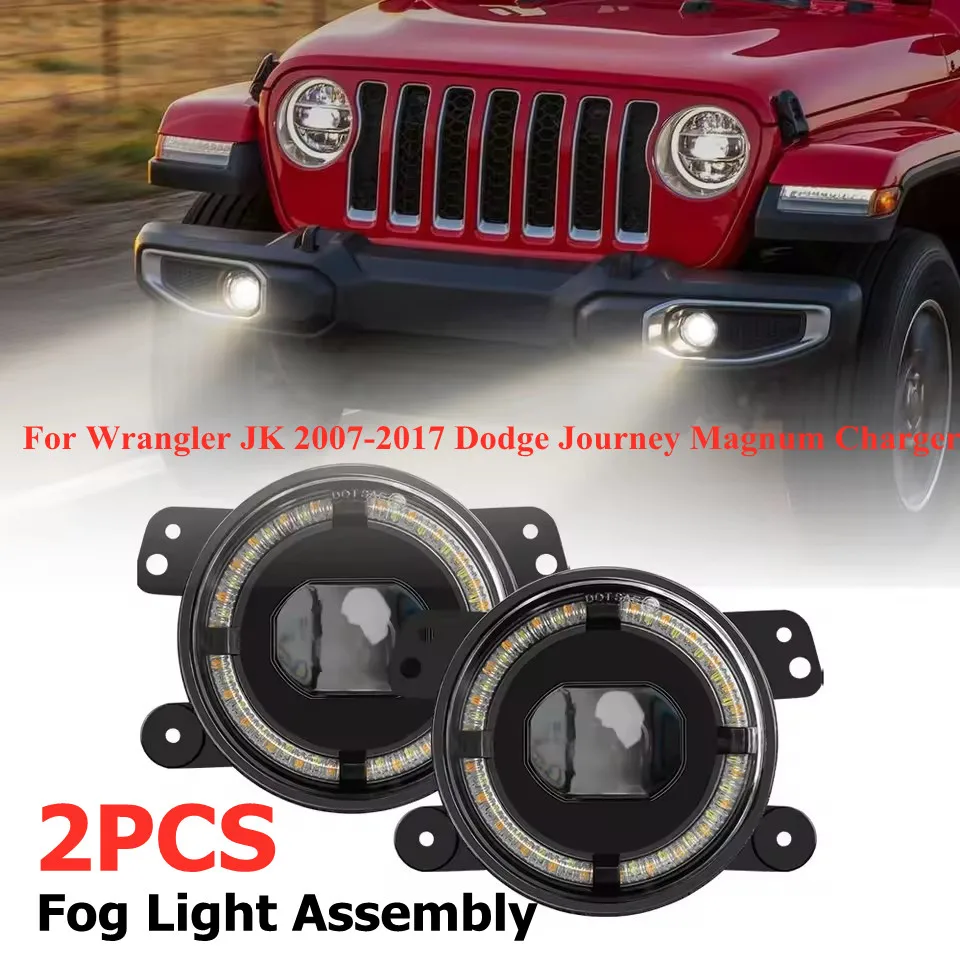 2Pcs 4 inch Round LED Fog Lights Off Road Front Driving Lamps for Wrangler JK 2007-2017 Dodge Journey Magnum Charger
