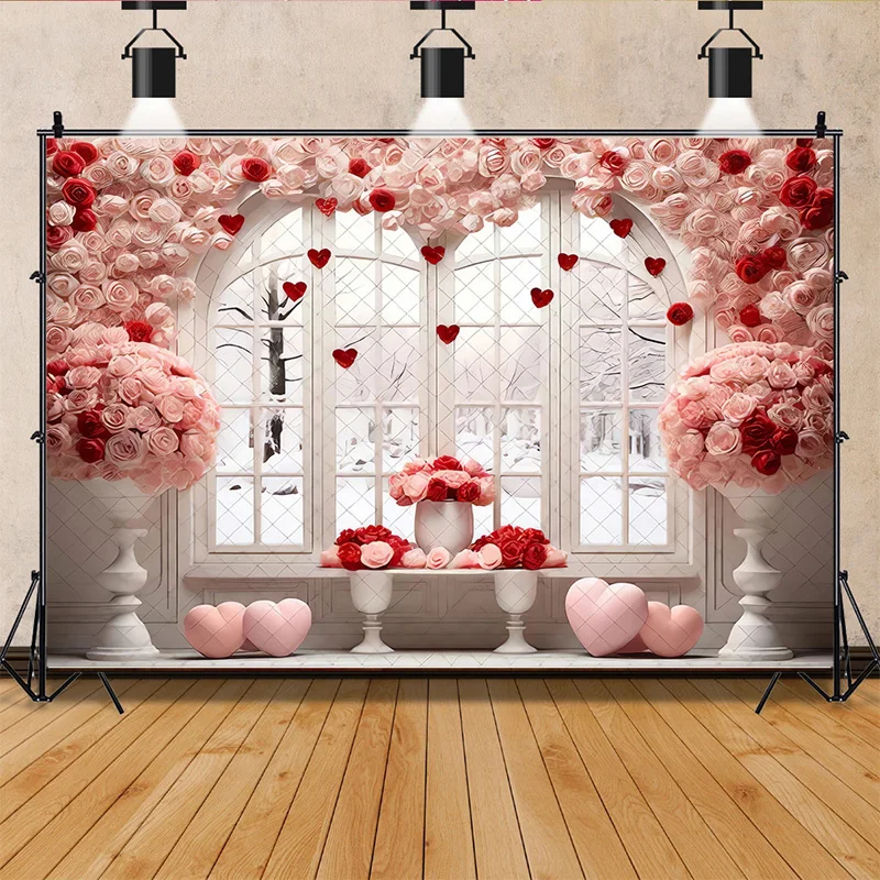 

Vinyl Custom Valentine's Day Photography Backdrops Props Lover Rose Flower Wall Wedding Ornament Heart Party Background AL-05