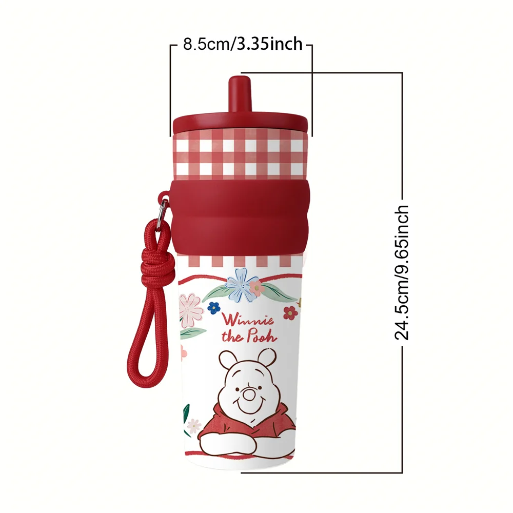 1pc 25oz Disney Winnie Pooh & Friends Stainless Steel Tumbler Insulated Travel Mug with Straw Hanging Rope Portable Cup for Car
