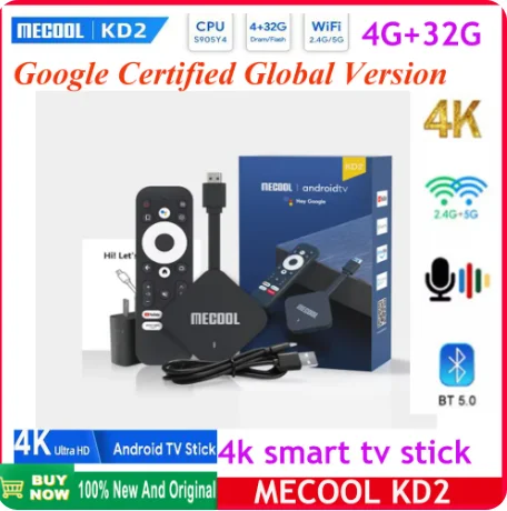 [Genuine]Mecool KD2 Google Certified Android 11 Tv Stick Media Player 4G 32G S905Y4 DDR4 Android tv 5G WiFi BT AV1 TV Dongle