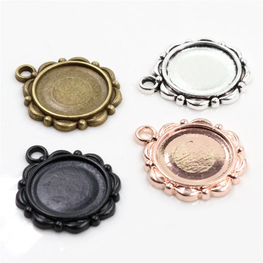 15pcs 14mm Inner Size Flower Shape Pendant Cabochons Blank Base Setting Tray Bezel DIY Jewelry Making Accessories Findings