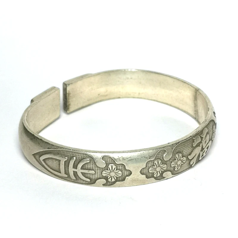 YIZHU CULTUER ART Size 62 mm Old Chinese Tibet Silver Handmade lucky Flower Bracelet Decoration Gift Collection