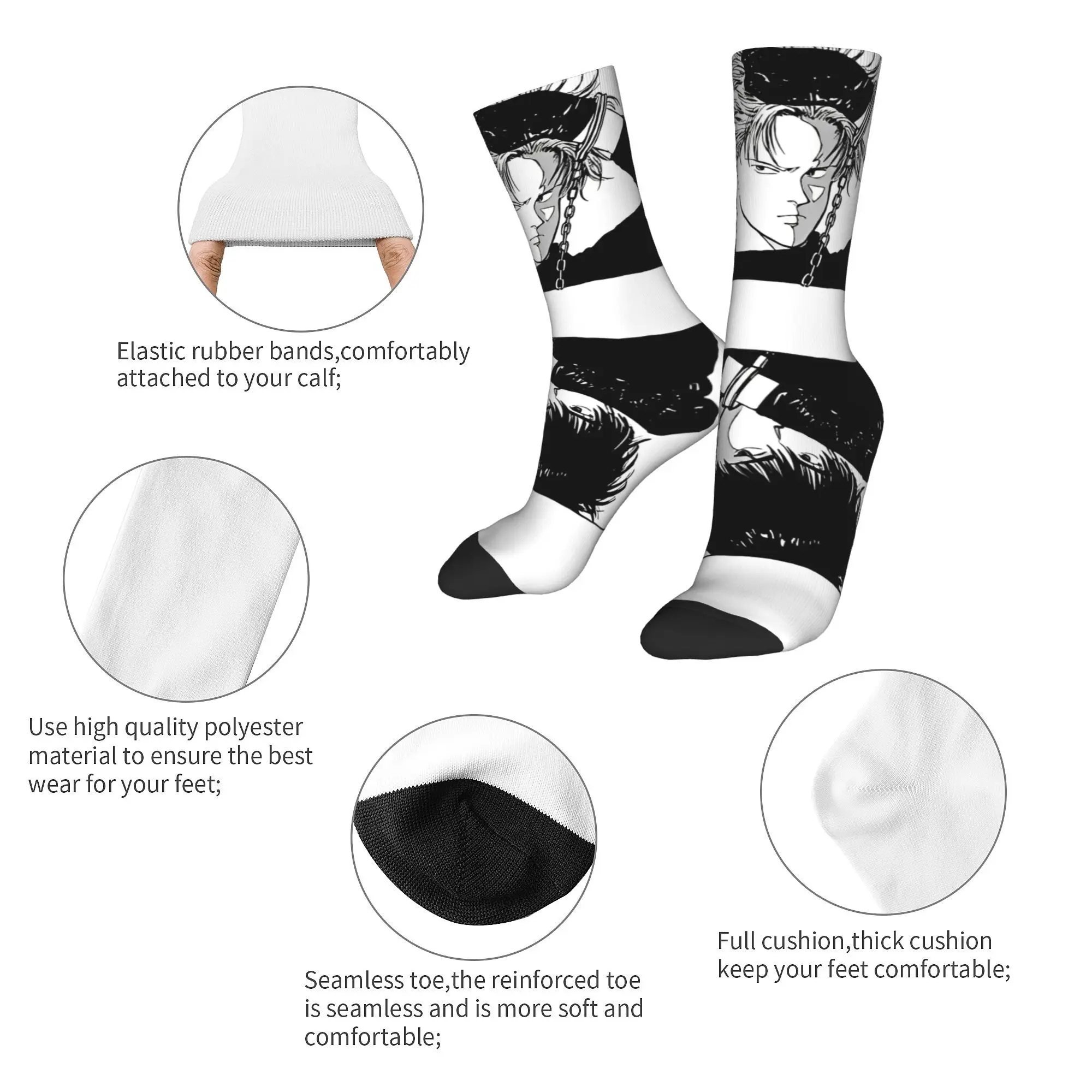 Banana Fish Chains Bw Socks Men's Women's Polyester Casual  Socks Hip Hop Spring Summer Autumn Winter Middle Tube Socks Gifts